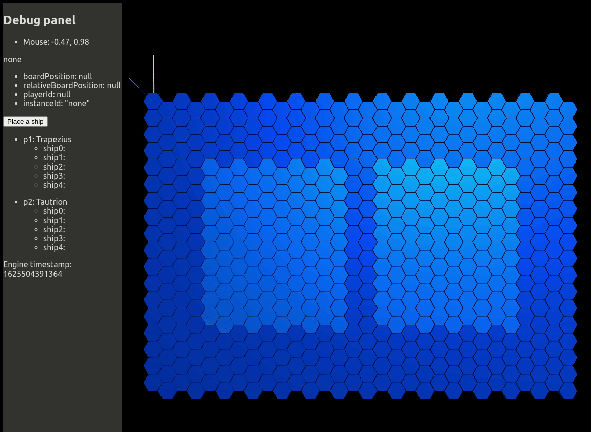 wow it looks so good already. like one of them 'video james' An animation of a three-dimensional hexagonal board made of blue tiles. When the pointer hovers over a tile, it changes to a lighter color of blue.