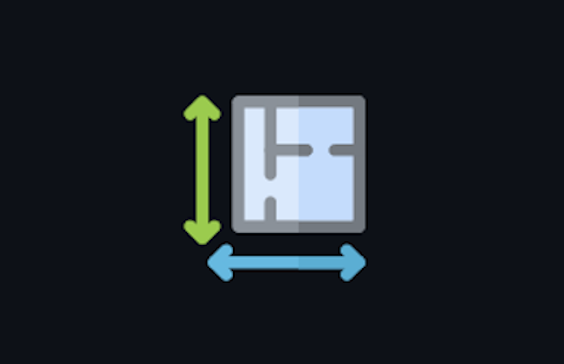 The icon we used for the Rehearsal Room project. The icon's style is minimalistic, with clean horizontal and vertical lines. Most of the icon is a square with lines drawn inside it. The shape is the simplified top-down layout of a room, using lines to represent walls and openings to represent doors. To the left of the square is a colored vertical line with arrows on each end pointing up and down, giving the impression of a measurement in the Y dimension. A similar line runs horizontally underneath the square, giving the impression of a measurement in the X dimension.